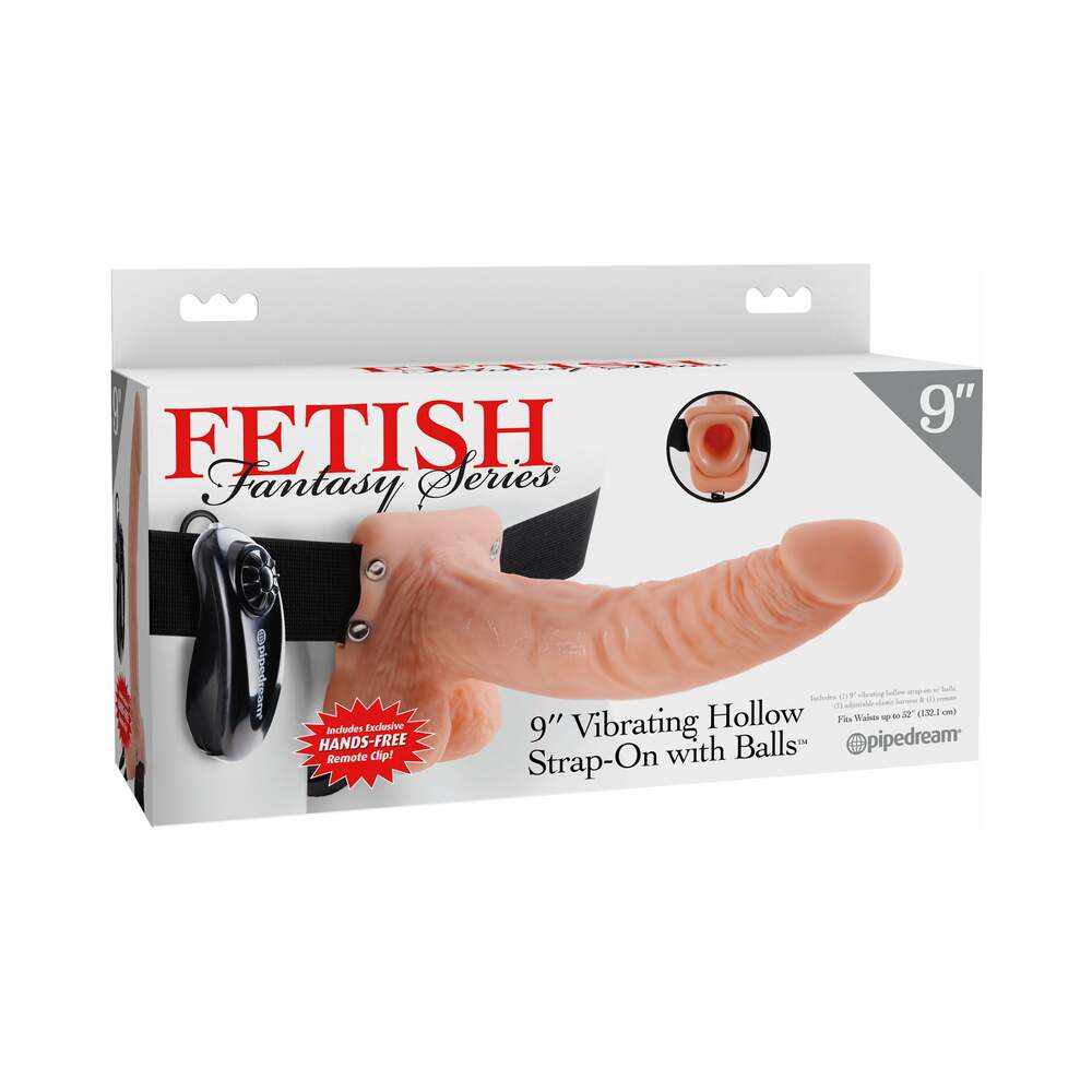 Fetish Fantasy Series 9 ' Vibrating Hollow Strap-On with Balls Beige/Black