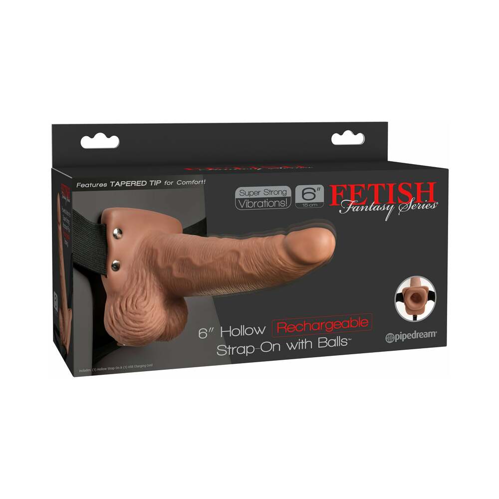 Fetish Fantasy Series Rechargeable Vibrating 6 ' Hollow Strap-On With Balls Tan/Black