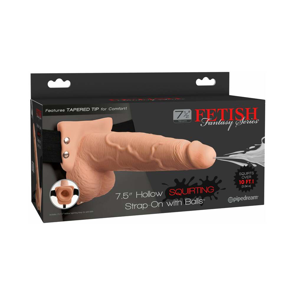 Fetish Fantasy Series 7.5 ' Hollow Squirting Strap-On With Balls Beige/Black