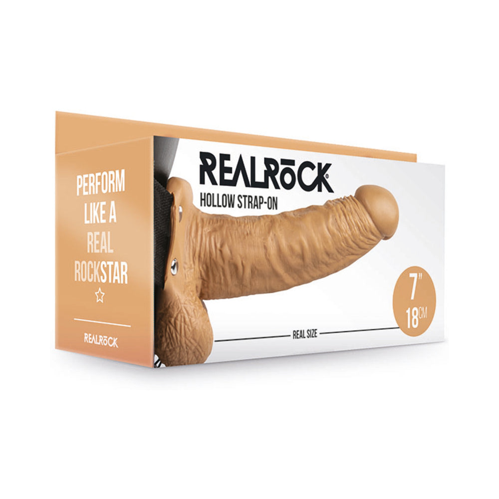 RealRock Realistic 7 ' Hollow Strap-On With Balls Tan
