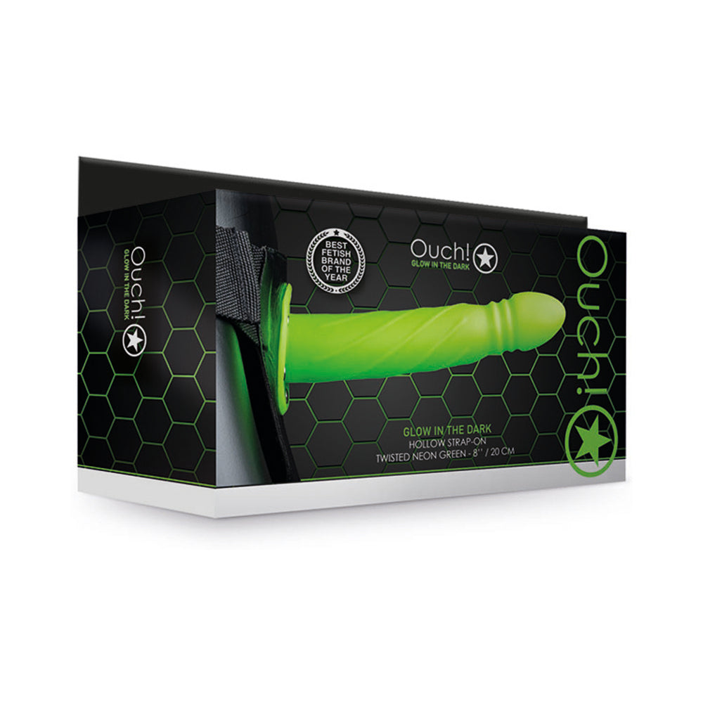 Ouch! Twisted 8 ' Glow in the Dark Hollow Strap-On Neon Green