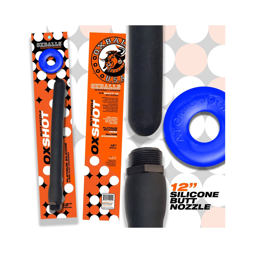 Oxballs Oxshot Butt Nozzle Shower Hose 12 ' + Flex Cockring Black