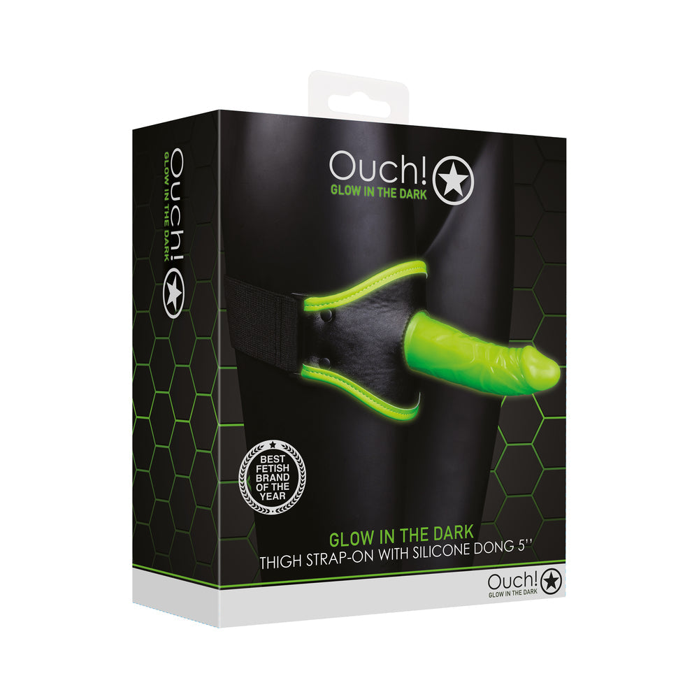 Ouch! Glow in the Dark Thigh Strap-On Harness With 5 ' Silicone Dildo Neon Green