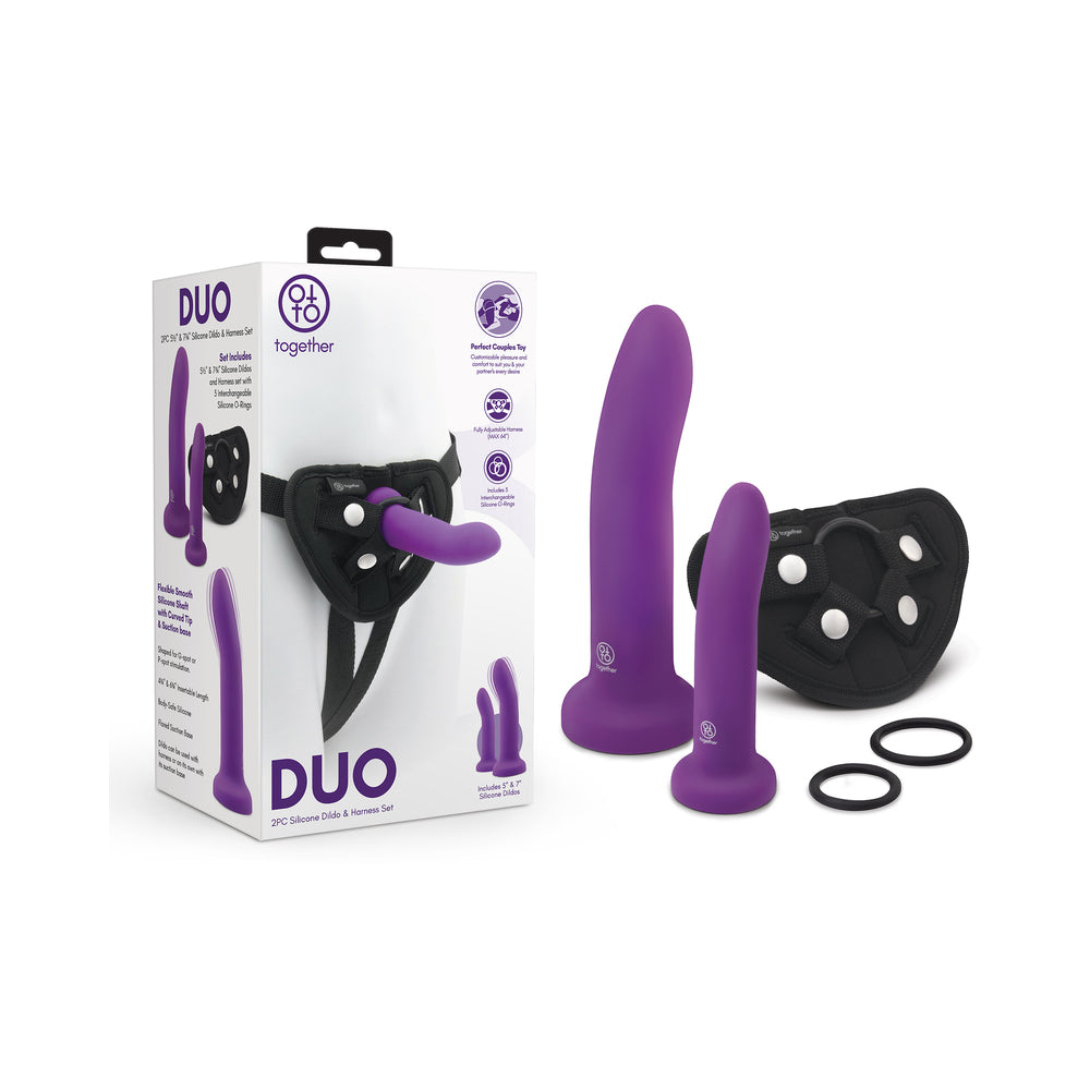 Together Duo Silicone 2-Piece 5.5 ' & 8 ' Dildo and Harness Set Purple
