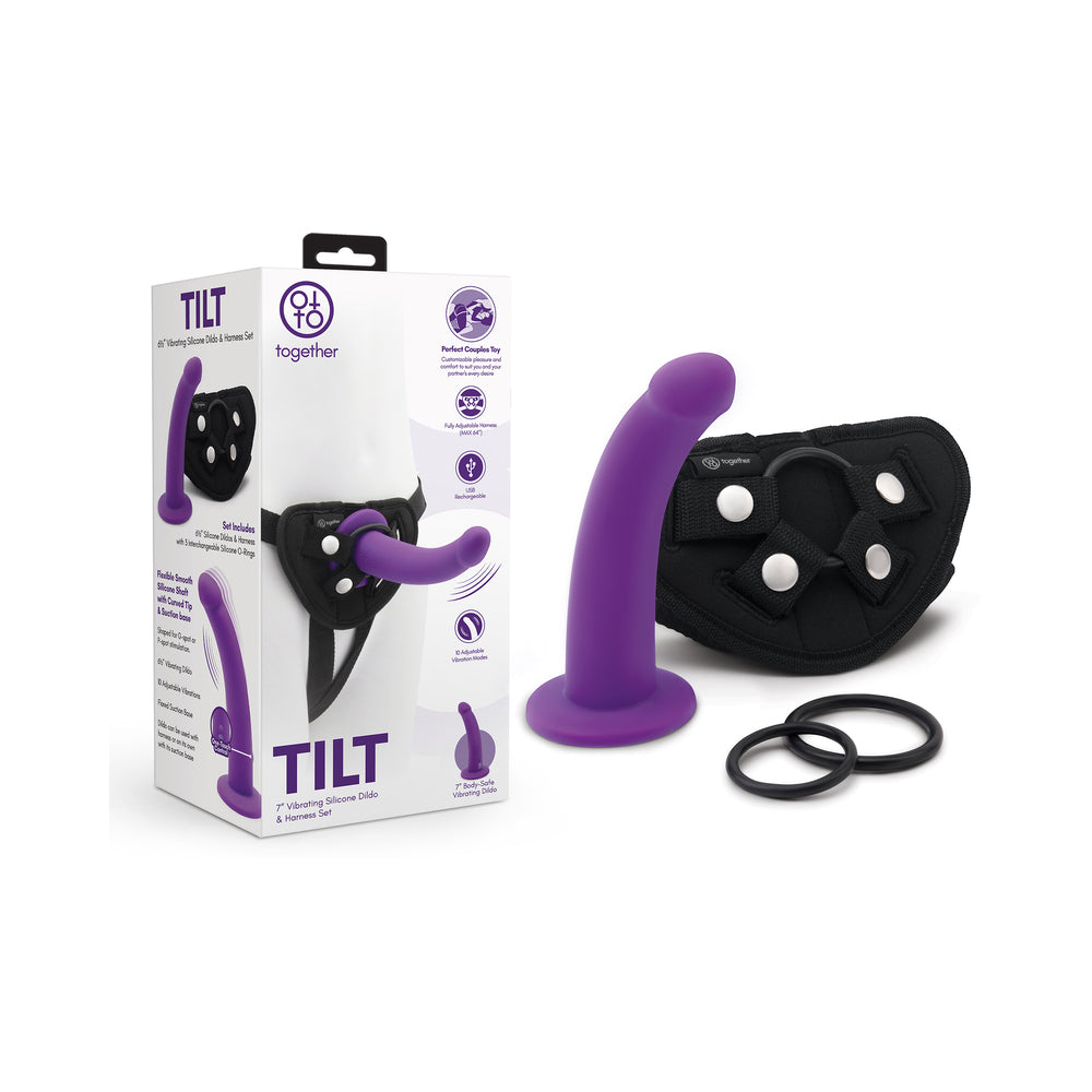 Together Tilt 6.5 ' Silicone Dildo and Harness Set Purple