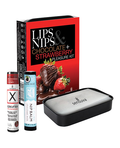 Sensuva Lips &amp; Nips Pleasure Kit - Chocolate Nip Zip + Chocolate Strawberry XBalm + 50 Ways to Kiss Guide