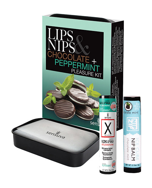 Sensuva Lips &amp; Nips Pleasure Kit - Chocolate Nip Zip + Chocolate Peppermint XBalm + 50 Ways to Kiss Guide