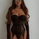 Black Lace Corset 4-Piece Sexy Sheer Lingerie Set