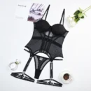 Black Lace Corset 4-Piece Sexy Sheer Lingerie Set