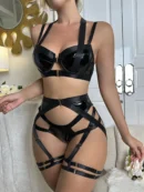 Latex Lingerie Crotchless Set with Push Up Bra