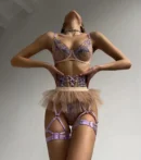 Floral Lace Ruffle Lingerie Set - Sexy Sheer Erotic Outfit