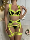 Latex Lingerie Crotchless Set with Push Up Bra