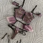 Floral Lingerie Set - Sexy 3-Piece Transparent Bra, Ruffle Garters, Chic Briefs photo review