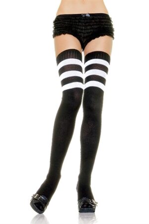 Athletic Ribbed Thigh Highs - One Size - Black/white