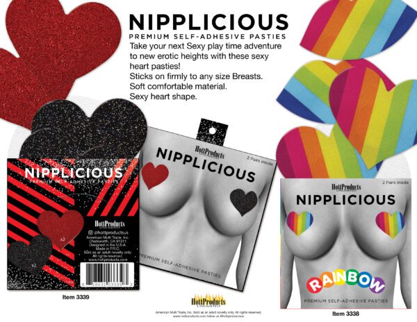 Nipplicious - Heart Shape Pasties - Glitter - Red and Black