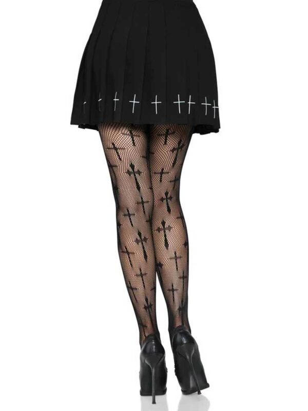 Worship Me Cross Net Tights - 1x/2x - Black