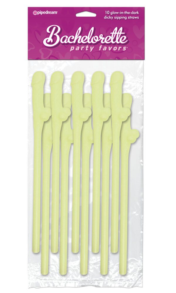 Bachelorette Party Favors - Dicky Sipping Straws - Glow-in-the-Dark - 10 Piece