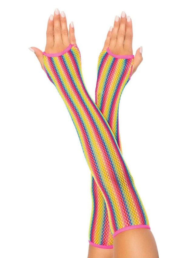 Rainbow Net Fingerless Arm Warmer Gloves - One Size - Multicolor