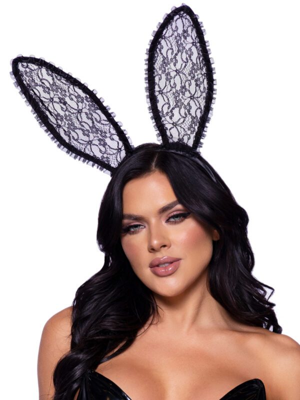 Ruffle Trimmed Bendable Lace Bunny Ears - Black