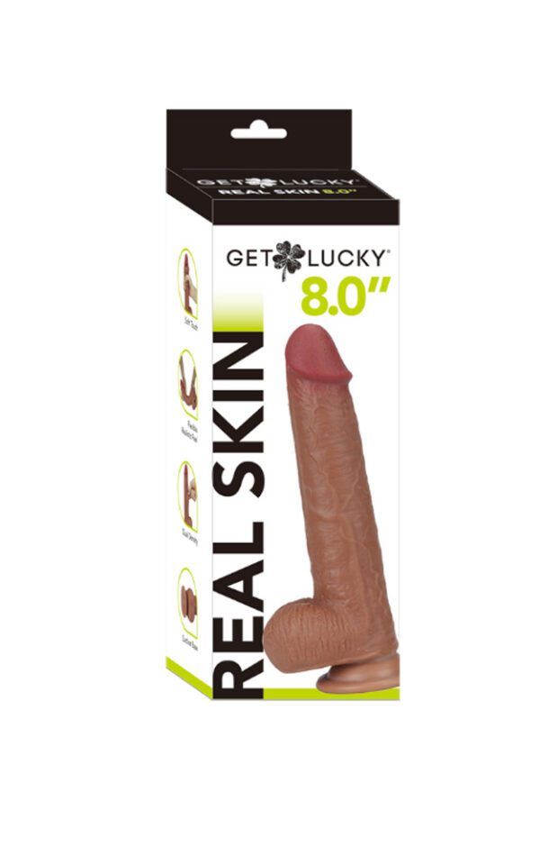 Get Lucky 8 Inch Real Skin Dildo - Light Brown