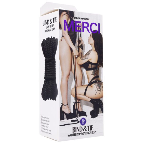 Merci - Bind and Tie - 6mm Hemp Bondage Rope - 30 Feet - Black