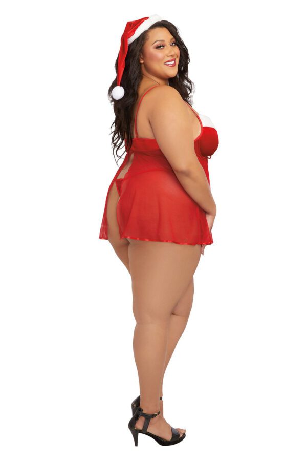 Santa Babydoll, Thong and Hat - 3x - Lipstick Red