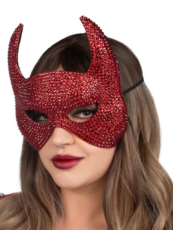 Rhinestone Devil Mask - One Size - Red