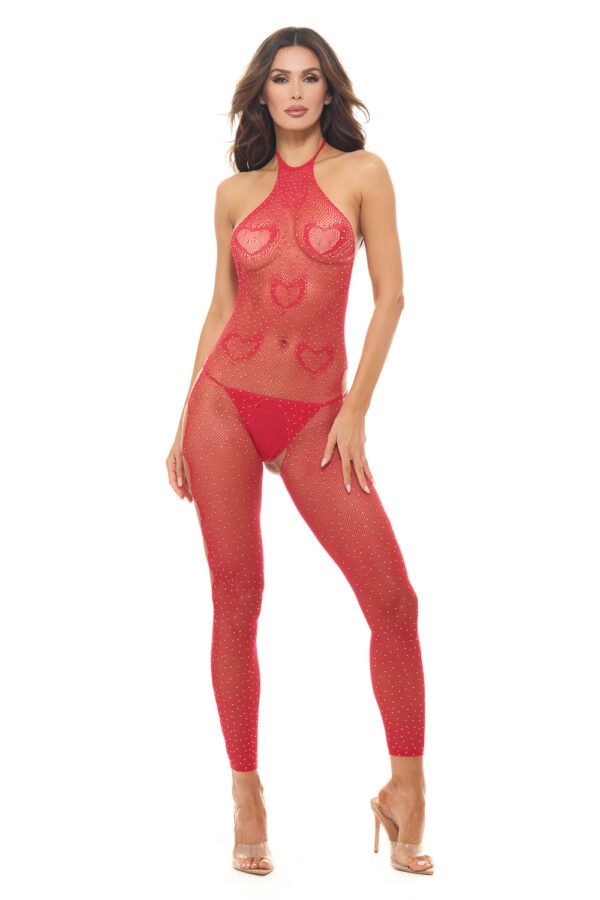 Love Stroke Stones Heart Bodystocking and G-String Red - Os